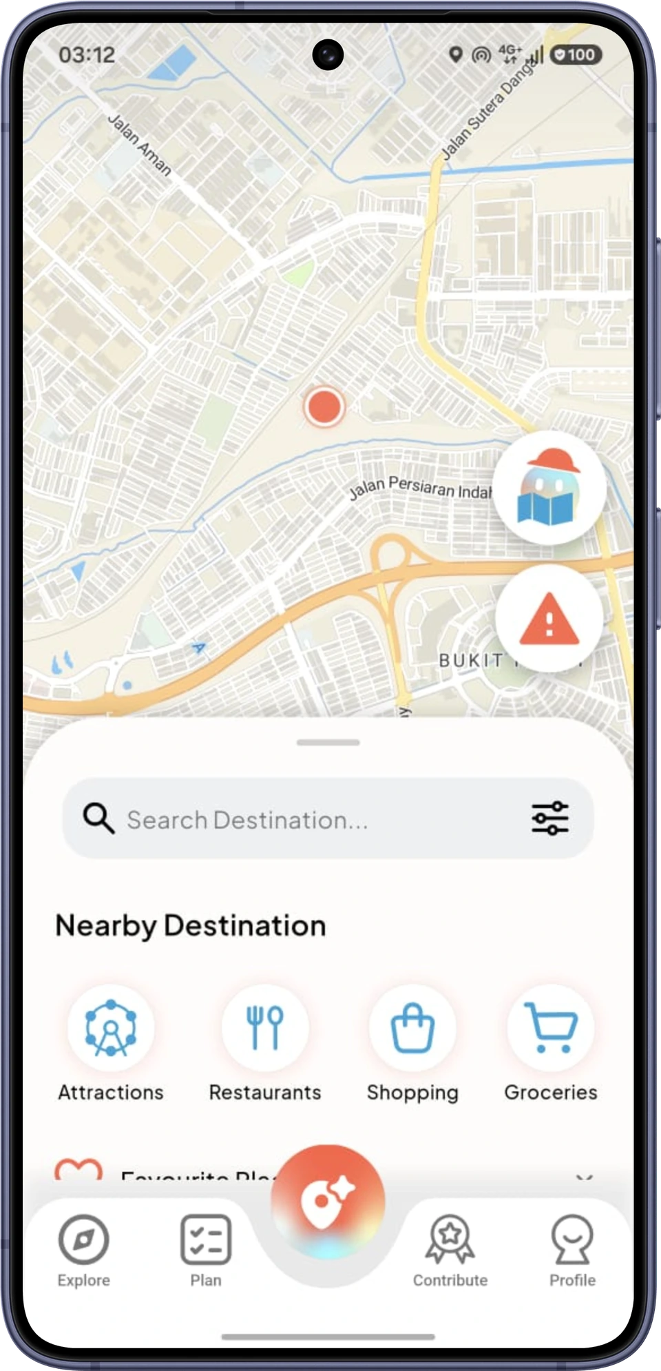 The Move My Way home screen, showing the map and nearby accessible places